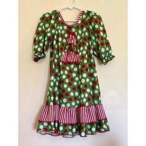 Laura Dare Green Polka Dot Dress Red Striped Ruffle Christmas‎ Holiday 2T